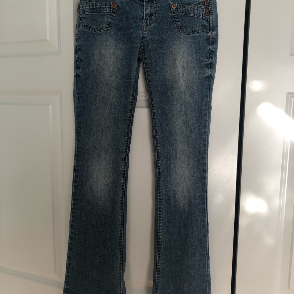 Angels Women's Faded Blue Flare Jeans